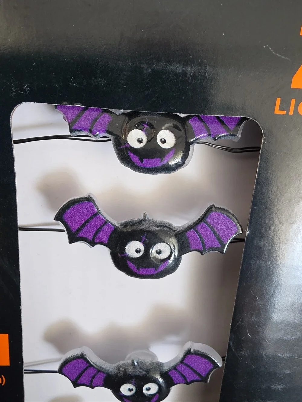 NIB Happy Halloween LED Pumpkin & BATS Wired String Lights Purple & Orange